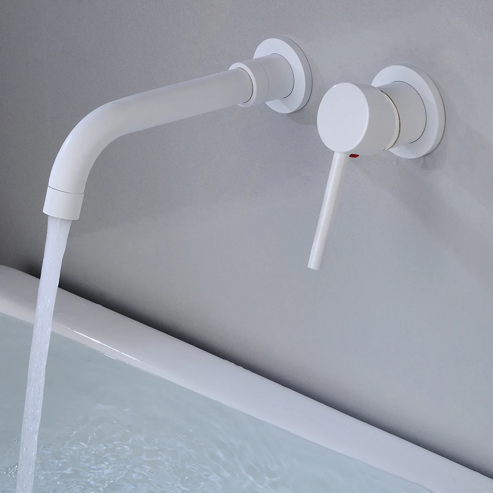 BAKALA Modern Brass Wall Mounted Bathroom Basin Faucet Wall Sink Swivel Spout Bath Mixer Tap Crane Brush Golden Bronze Finished
