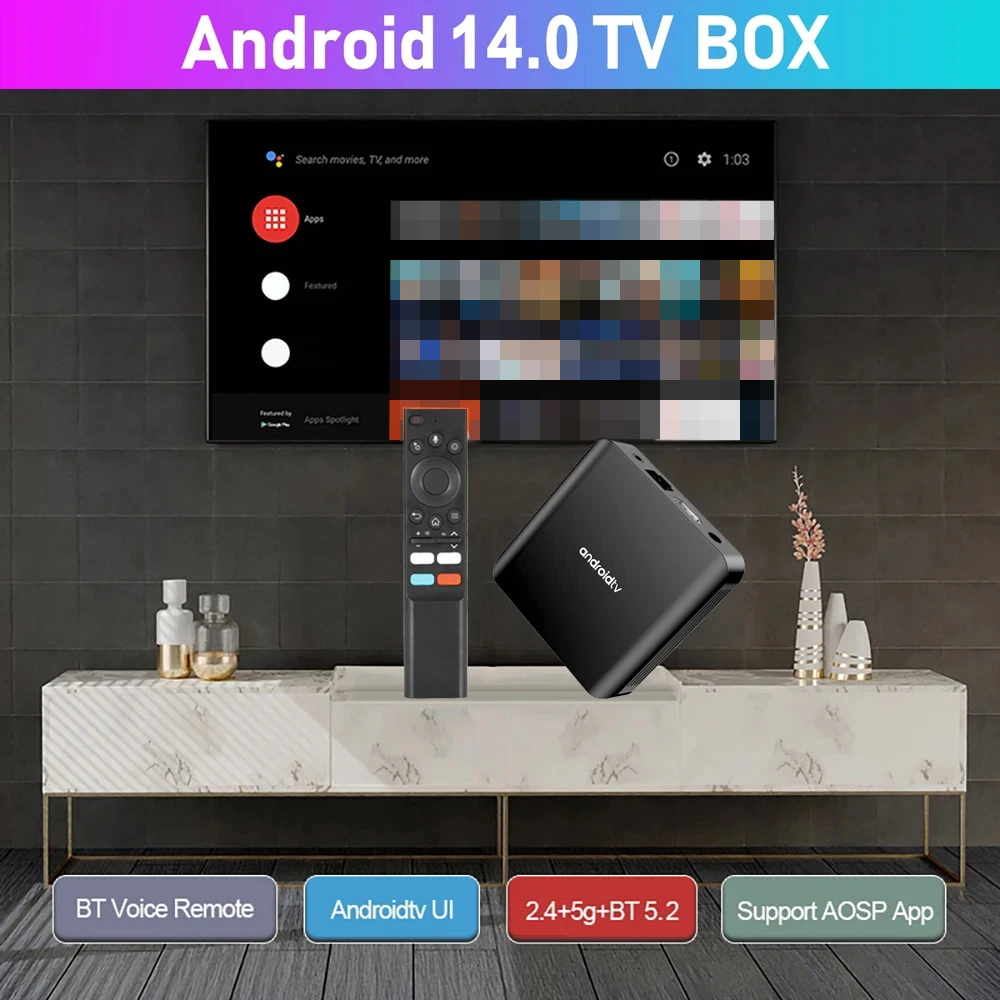 TV98 ATV Plus Android 14 TV Box 5G Dual Wifi TV HD 8K Video 2GB 16GB BT5.0 H313 Quad Core 4K 3D Voice Media Player Set Top Box