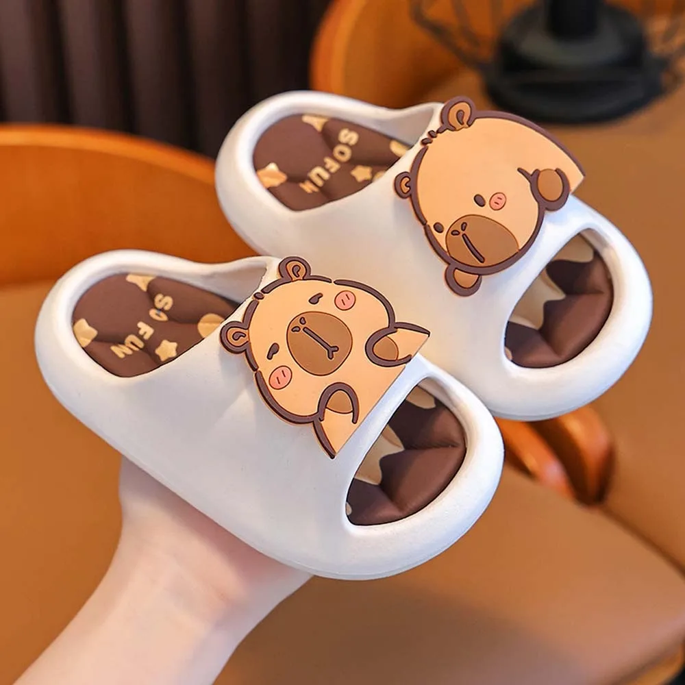 PVC Cute Capybara Slippers Anti-slip Thickened Cartoon Animal Slippers Resilience Rotatable Children's Bathroom Sandals Boys