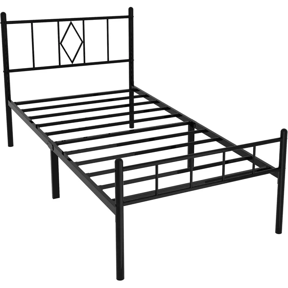

Black 14 Twin Bed Frame with Headboard, Footboard, Storage, Metal Slats, No Box Spring, Easy Assembly, Quiet