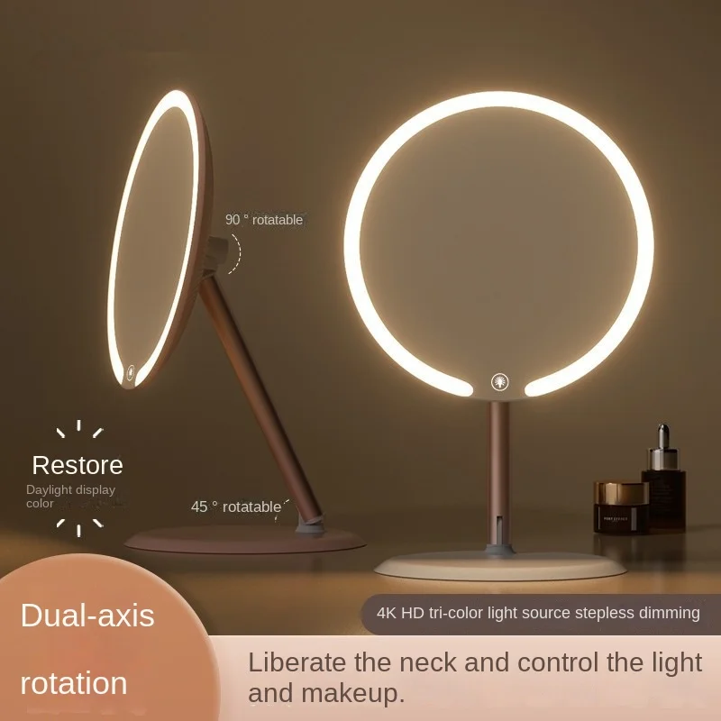 LED-Kosmetikspiegel mit Stauraum, Metallständer, HD-Make-up-Spiegel, 3-Farbmodi, faltbarer Desktop-Kosmetik-Organizer für Zuhause und Reisen