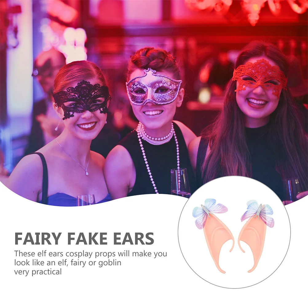 2 pares de orejas de hada y mariposas para Cosplay, vestido de fiesta suave y cómodo de látex, orejas de elfo, accesorios de disfraz para mujer