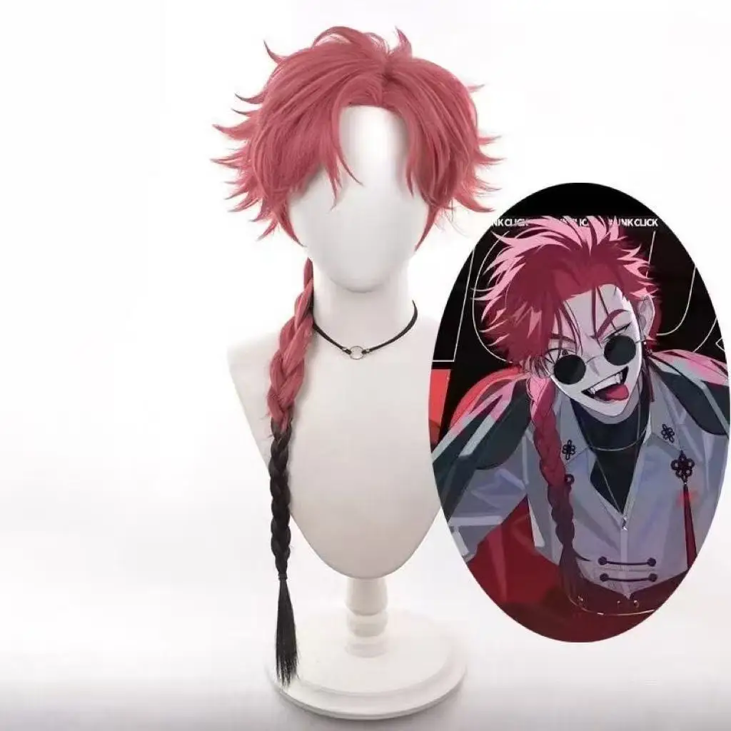 

1 piece Pink-Black Gradient Fried Dough Twists Braid Reverse Curl Short Wavy Hairpiece - Vein Anime Character Wig