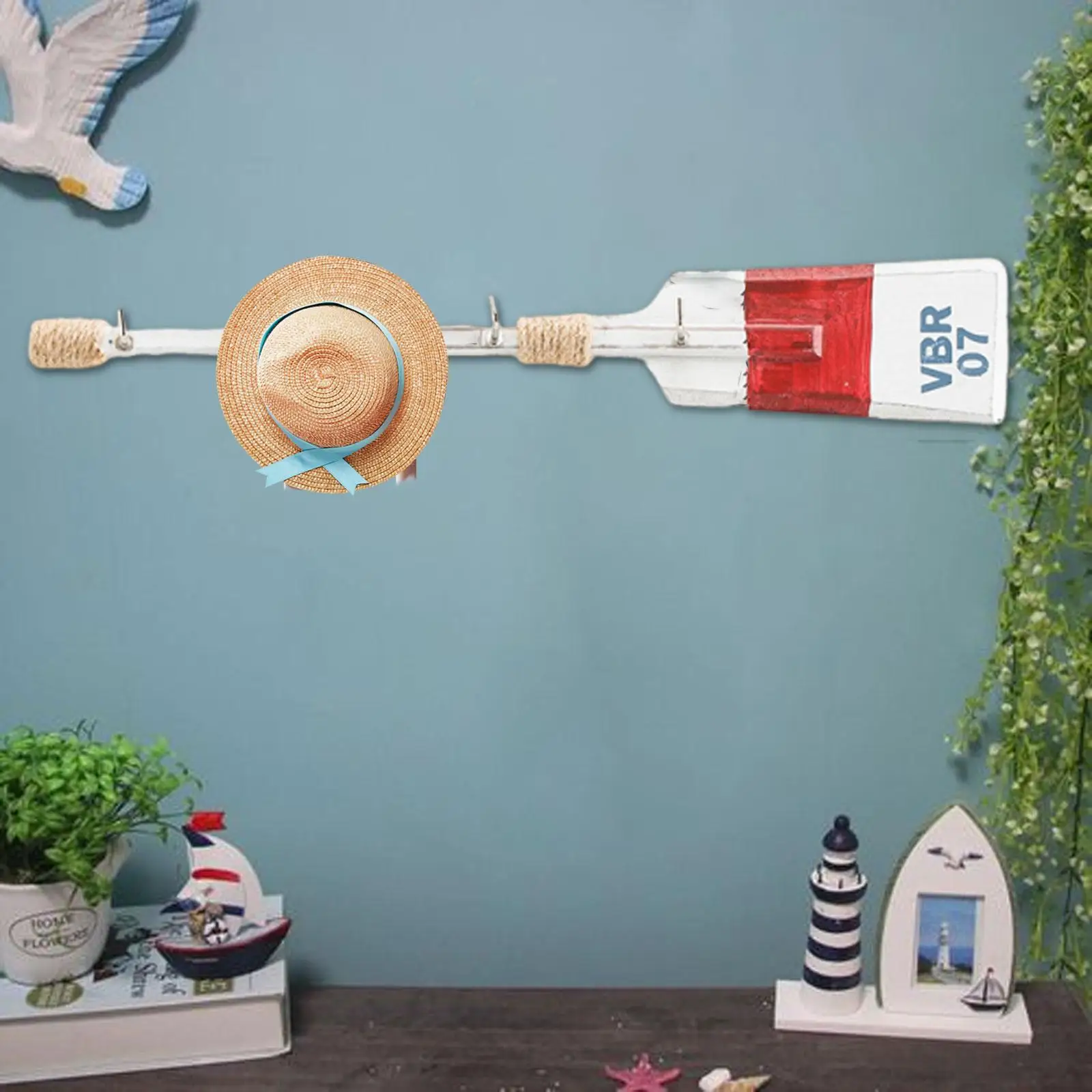 Nautical Themed Wooden Hanger Wall Mounted Paddle Design Decorative Wall Hook for Coats Hats Scarves