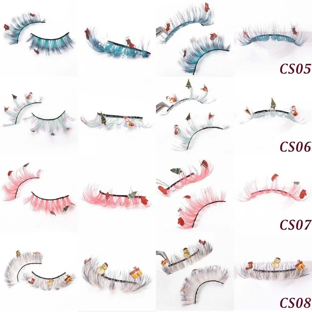 Fibra química natal cílios postiços dos desenhos animados boneco de neve animal elk natal cluster cílios coloridos 25mm