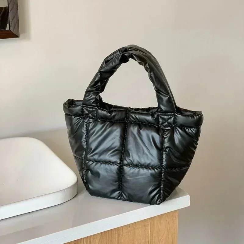 Winter Down Tote Bag for Women Puffer Handbag Trendy Chic Puffy Top Handle Bag Quilted Padded Shoulder  Designer Shopper Bag