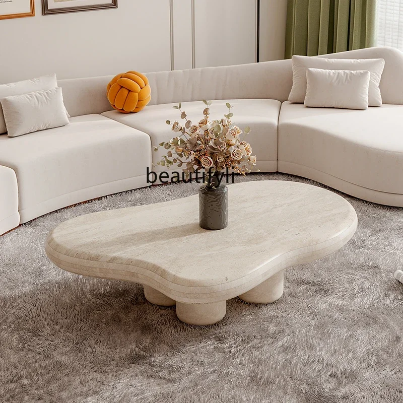 

Natural White Travertine Marble Nordic Small Apartment Special Shaped Table Cream Fengyunduo Tea Table