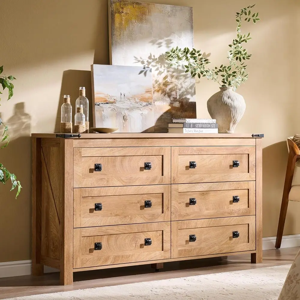 

6-Drawer Wooden Rustic Double Dresser for Bedroom, Living Room, and More