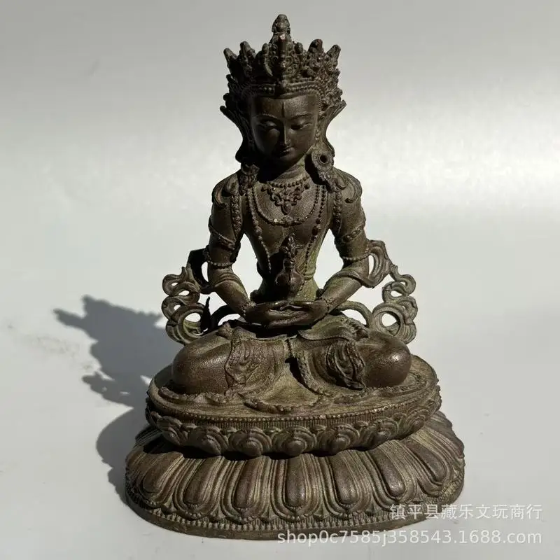 Alloy silver-plated Manjushri statue with carved lotus base, home decor Guanyin Bodhisattva bronze ornament