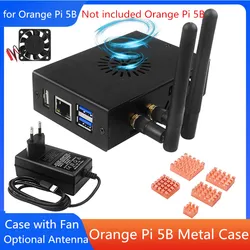 Orange Pi 5B Metal Case with Cooling Fan Optional Aluminum  Heat Sink and Antenna Orange Pi 5B Black Shell