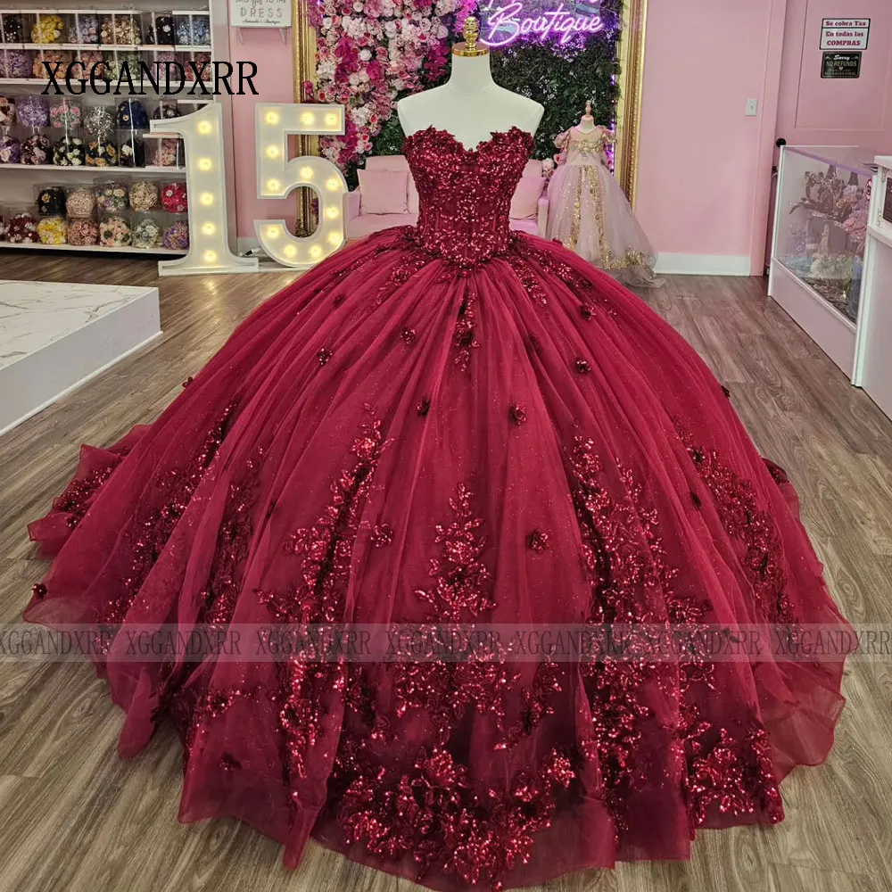 Burgundy Quinceanera Dress 2026 Vestidos De 15 Quinceañera Beading Sequin Applique Sweetheart Sweet 16 Years Old Birthday Party
