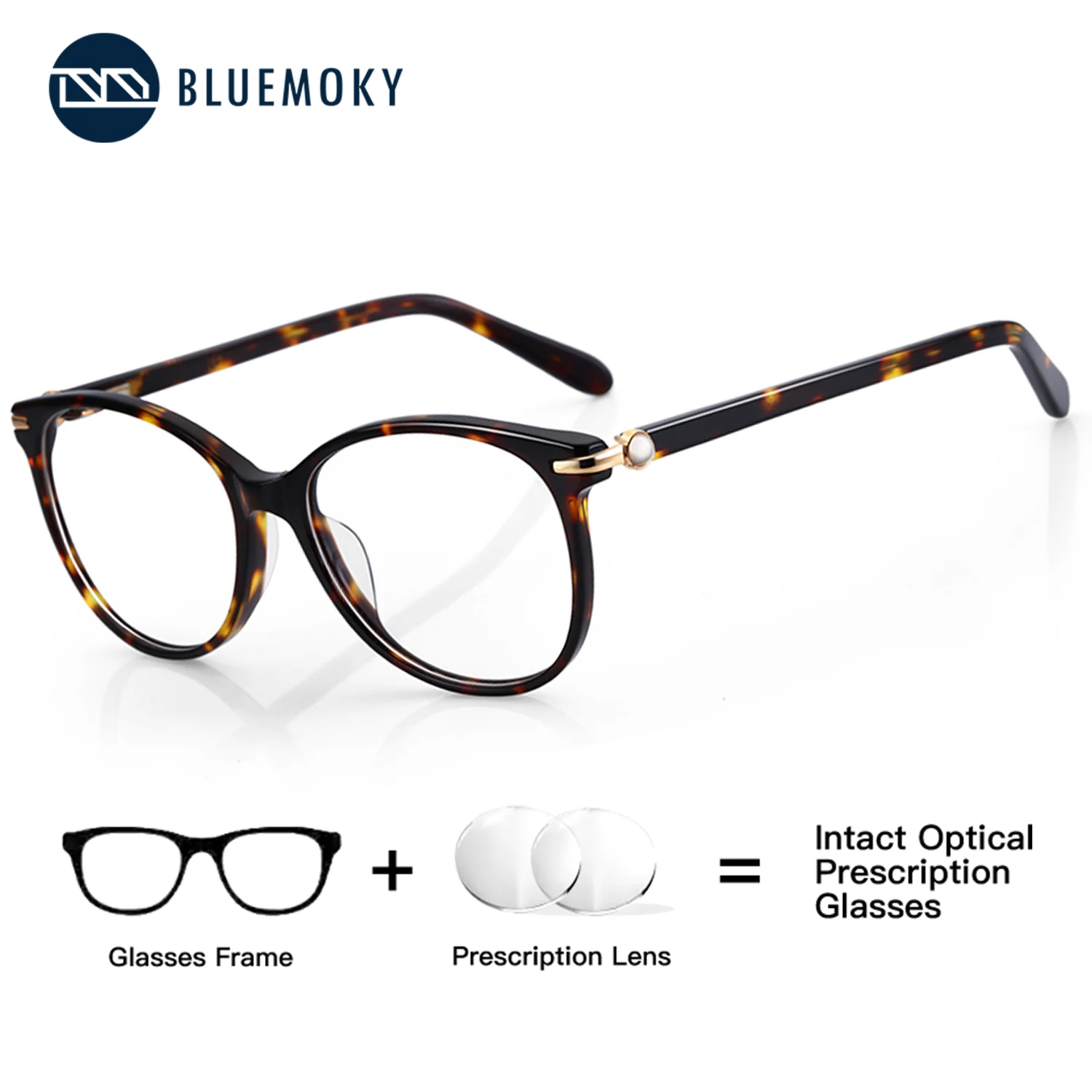 

BLUEMOKY Round Acetate Prescription Glasses,Women Computer Eyeglasses for Progressive Myopia Correction, Optical Anti Blue Light