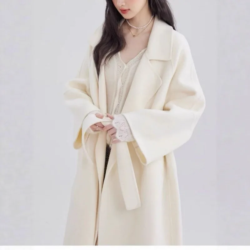 

Trendy Double Sided Cashmere Women's Coat Autumn Winter Mid-Length Knee-Over Korean Style Solid Leisure Elegant Women Coat