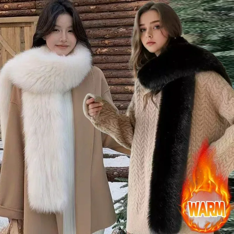 

Winter Scarf for Women Faux Fur Long Scarf Warm Thick Wrap Fluffy Coldproof Keep Warm Double-faced Plush Vintage Ladies Scarves