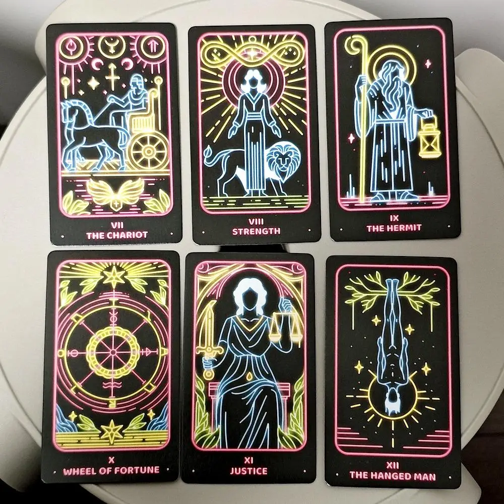 โมเดิร์น Minimalist Tarot Deck Neon-แรงบันดาลใจ Rider-Waite 78 ชิ้นการ์ดสําหรับผู้เริ่มต้นและมืออาชีพ 10.3*6 ซม.