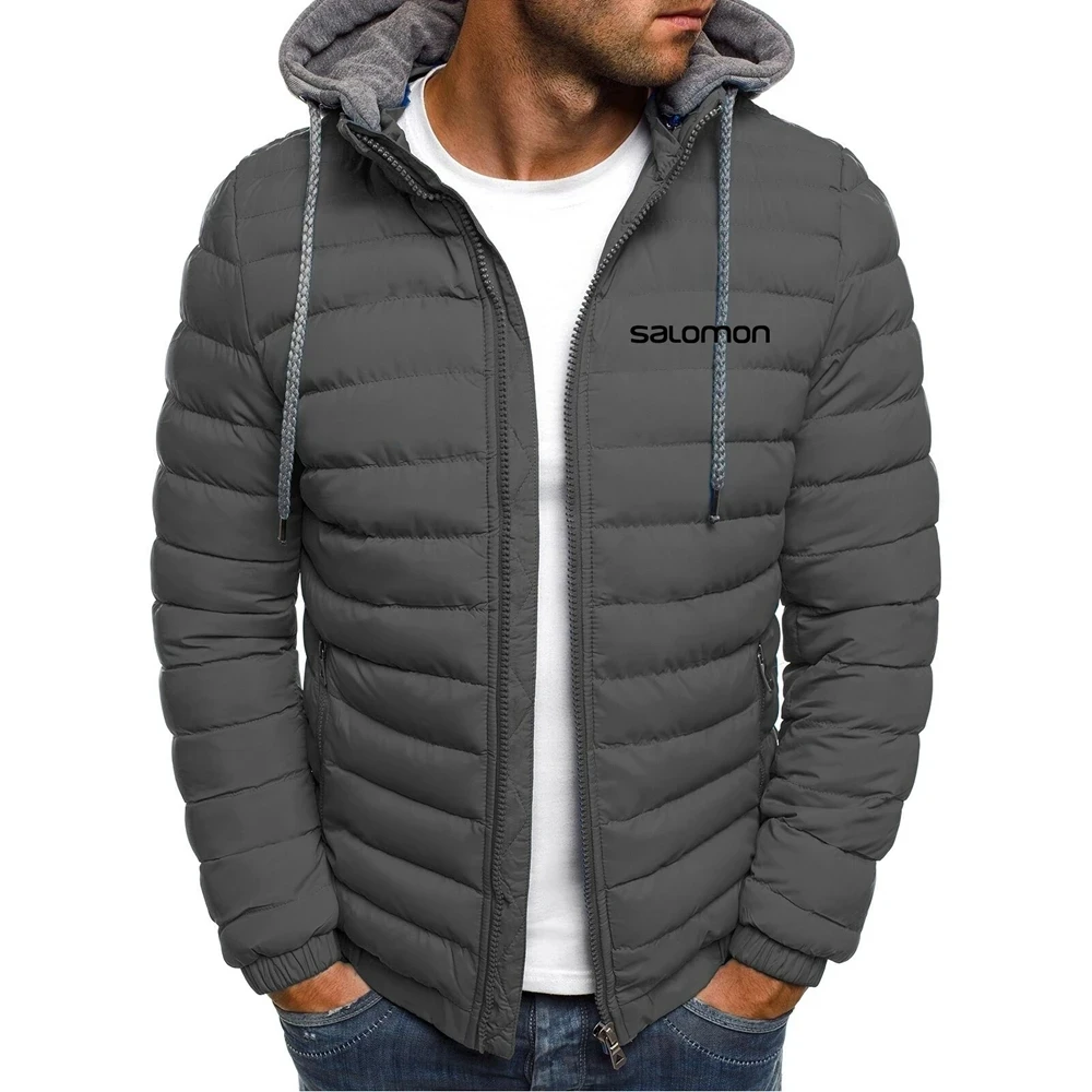 Hooded Jacket for Men and Women, Warm Cotton Top, Windproof Down Coat, Printed Fashion, Zip Up Lightweight, Winter, 2023