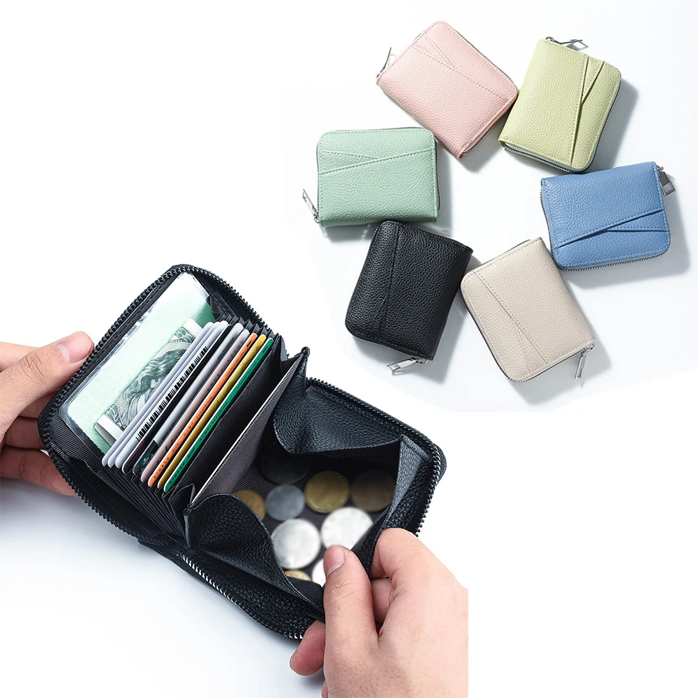 Modischer Kartenhalter für Damen, mehrlagig, mit Reißverschluss, Münztasche, PU-Leder, Litschi-Muster, multifunktionale Kreditkarte, Damen-Geldbörse