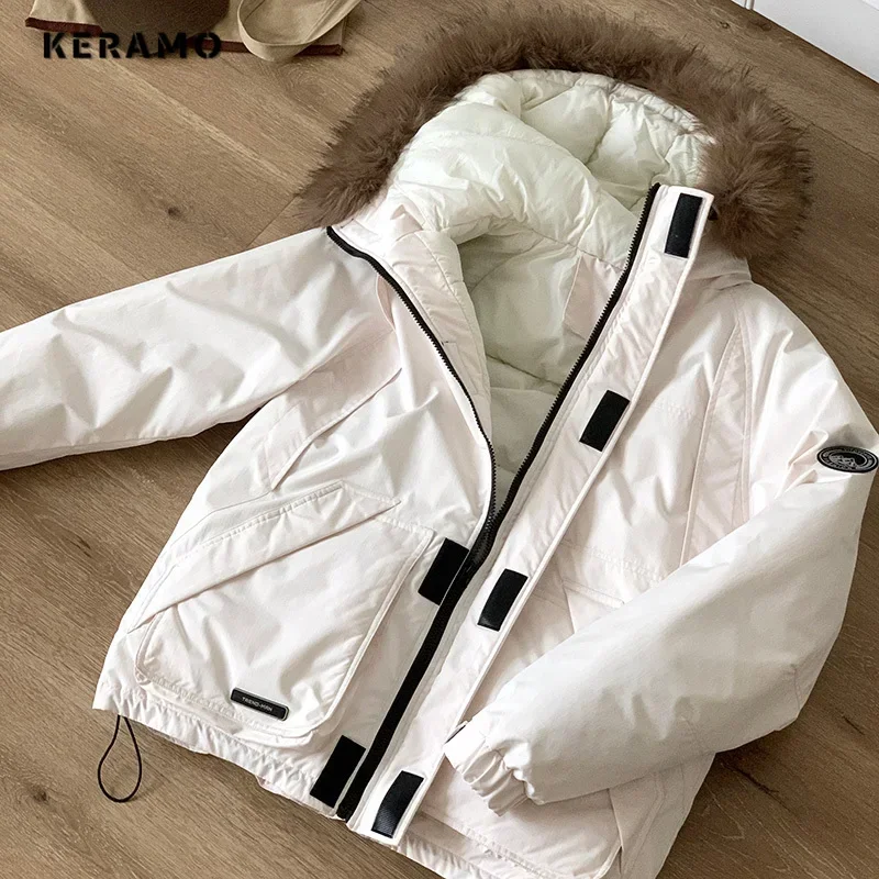 2024 Winter American Retro Style Appliques Single Breasted Parkas Warm Thick Jacket  Women Casual Outerwear Vintage Hooded Coat