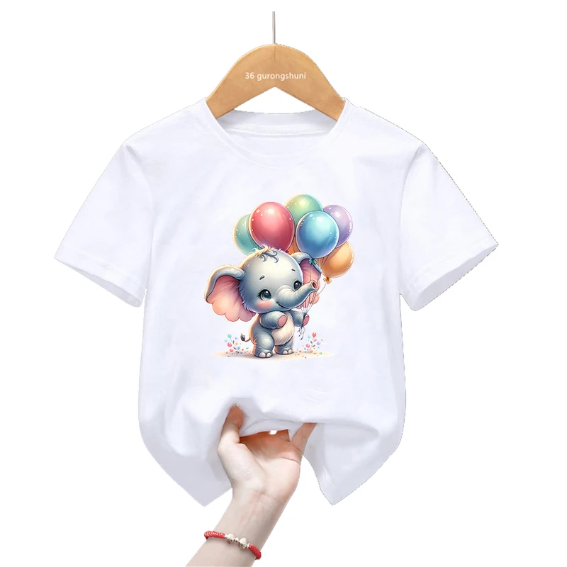 

Cute Elephant With Balloon Printed T Shirt Girls/Boys Kawaii Kids Clothes Summer Fashion Tshirt Harajuku Shirt Children Tops