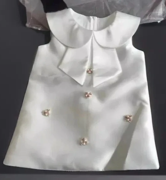 Pearl Girl Dress Children Birthday Baptism Dresses Kids Elegant Lace Bow Frocks Girls Boutique Party Wear Dresses Eid Dress