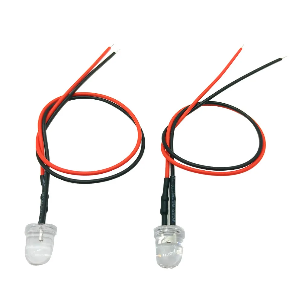 Diodo LED rotondo da 3mm 5mm DC5V 12V 24V Diodi emettitori di luce precablati trasparenti con acqua Rosso Verde Blu Bianco Giallo UV RGB 10-50 pezzi