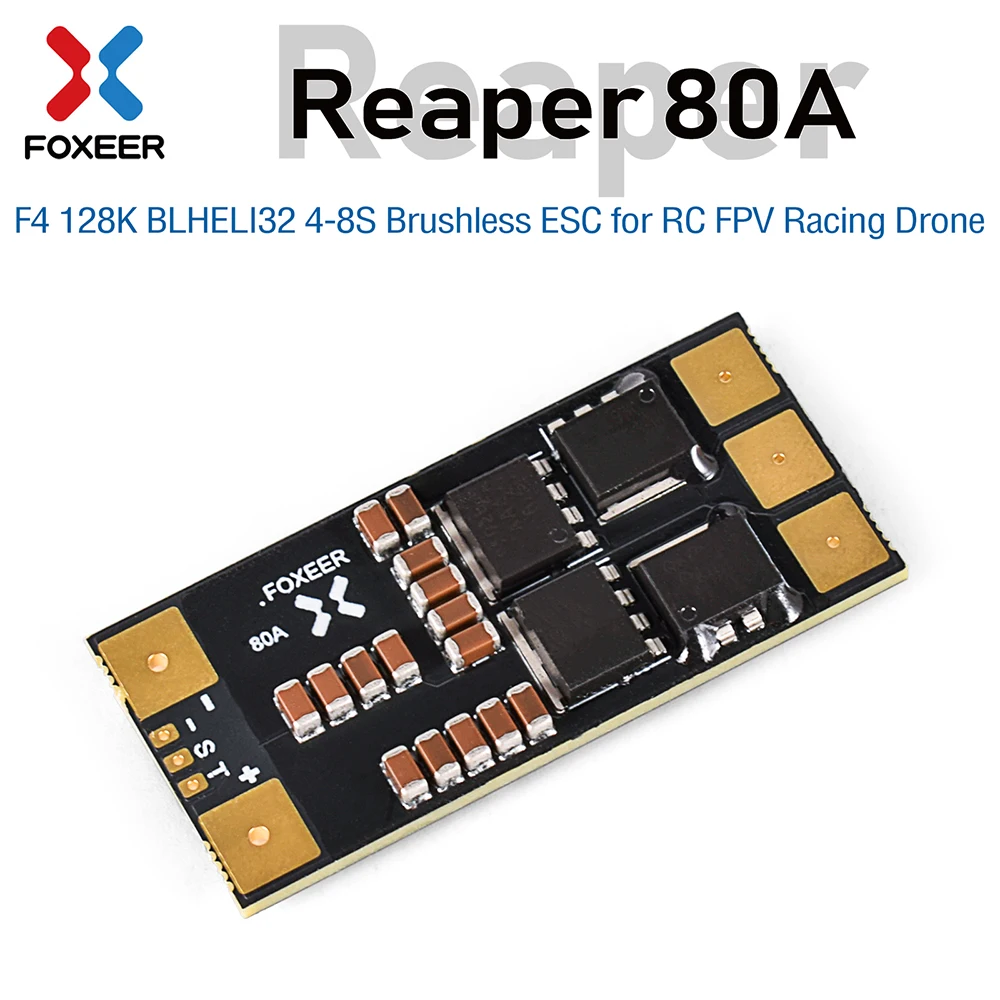 

FOXEER Reaper 80A F4 128K BLHELI32 4-8S Single Brushless ESC DShot 150/300/600/1200/MultiShot/OneShot Speed Controller