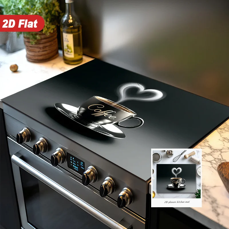 Coffee Heart Steam 2D-Herdmatte – Hitze- und kratzfeste, leicht zu reinigende Abdeckung für Induktions-, Keramik- und Elektrokochfelder