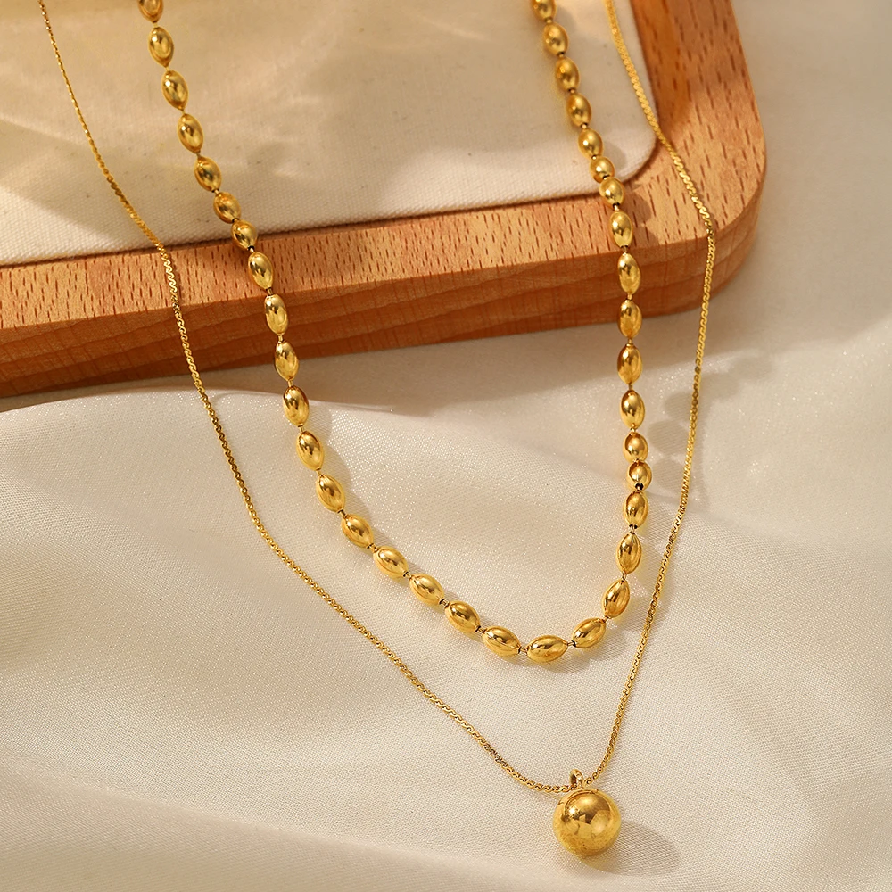 Stainless Steel Necklaces Metal Ball Minimalist Double Clavicle Chain New Popular Necklace For Women Jewelry Banquet Ornate Gift
