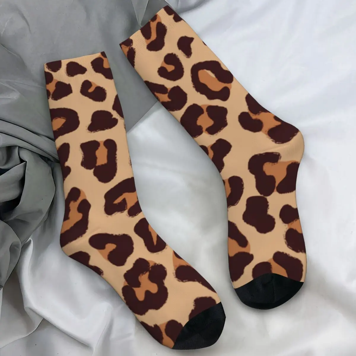 

Золотисто-коричневые леопардовые чулки унисекс, мужские носки из животной кожи, теплые мягкие забавные носки, зимние спортивные нескользящие носки для бега с принтом