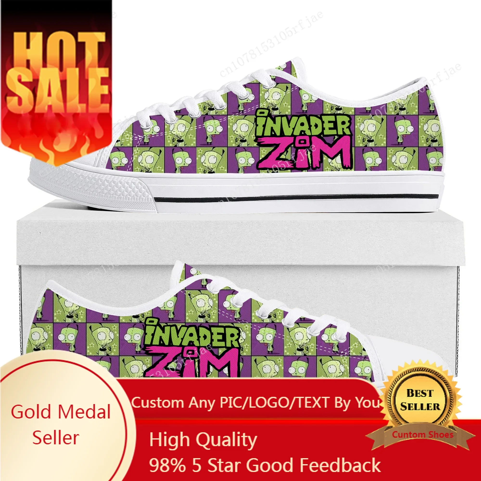 

Hot Animation Invader Low Top Sneakers Cartoon Zim Womens Mens Teenager Canvas Sneaker Couple Custom Built Shoes