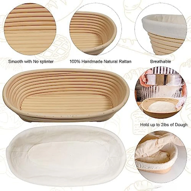 1Pcs Bread Baking, Oval Bread Fermentation Basket, With Flour Mixer Parts Used For Kitchen Making Tools
