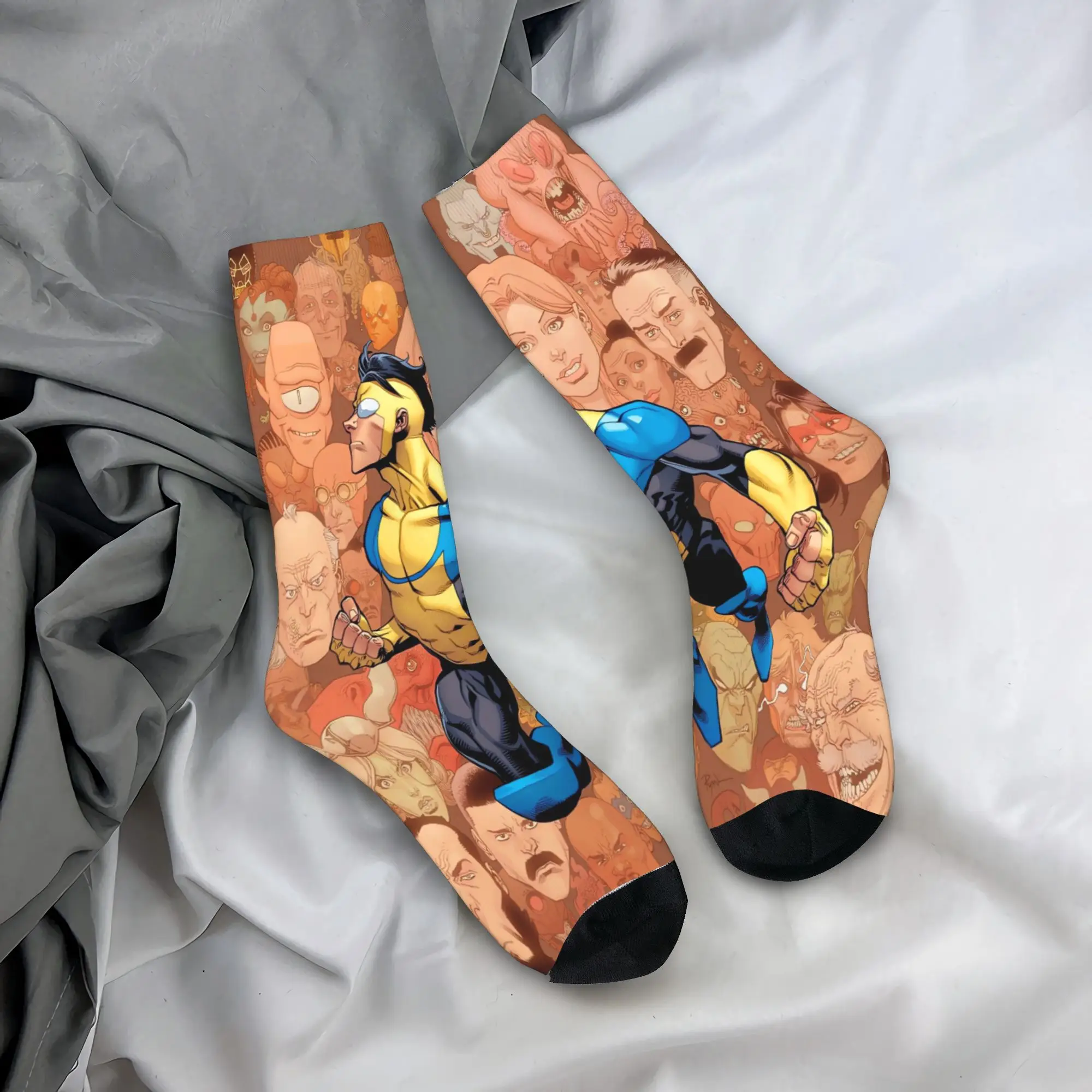 Invincible Hero Character Collage Socks  Harajuku Stockings Spring Non Skid Men Socks Comfortable Graphic Running Socks