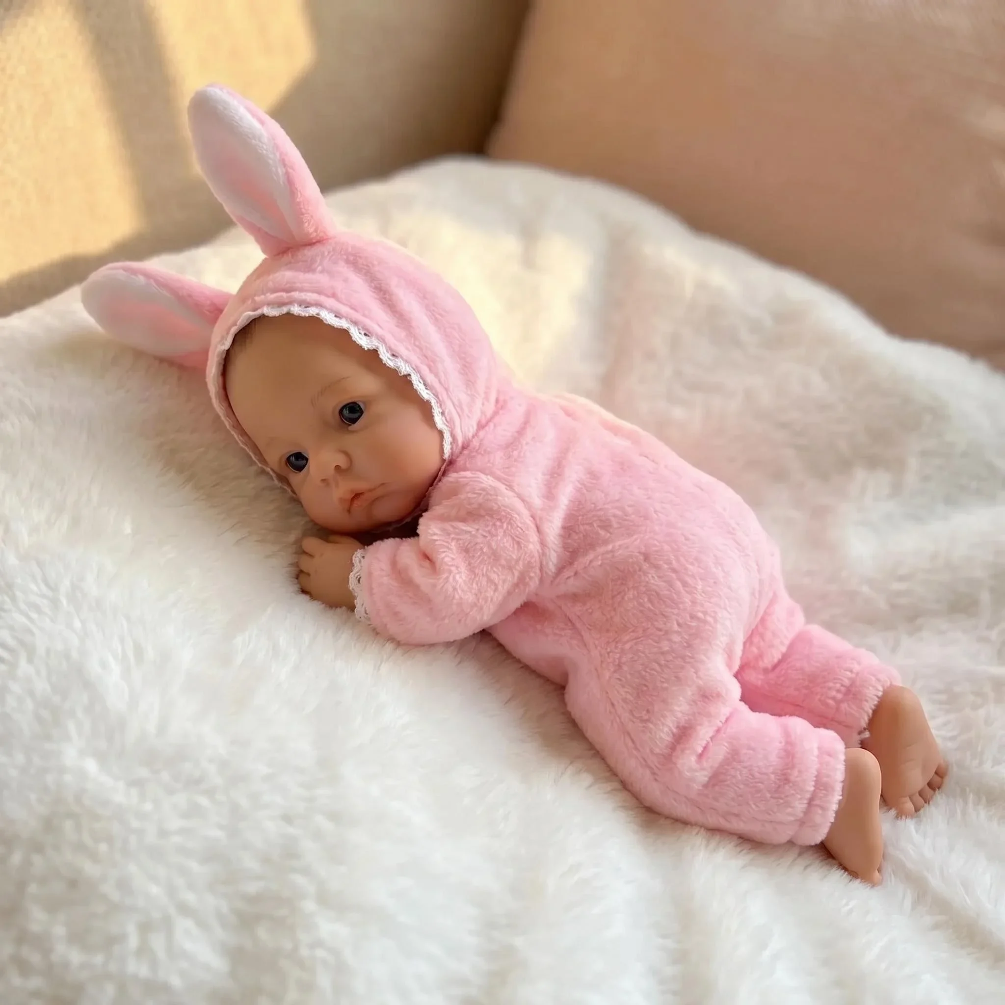 NPK 6inch Reborn Meadow Soft Flexible Elastic Palm Handy Doll Mini Full Solid Platinum Silicone Soft Touch with 3D Painted