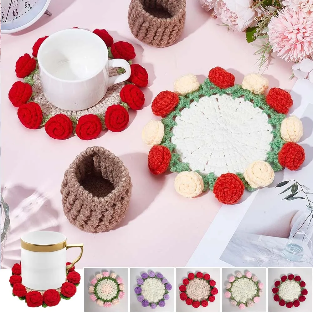 Вязаная кружка-розочка Многофункциональный кофейный поднос Уникальный подарок для домашнего декора