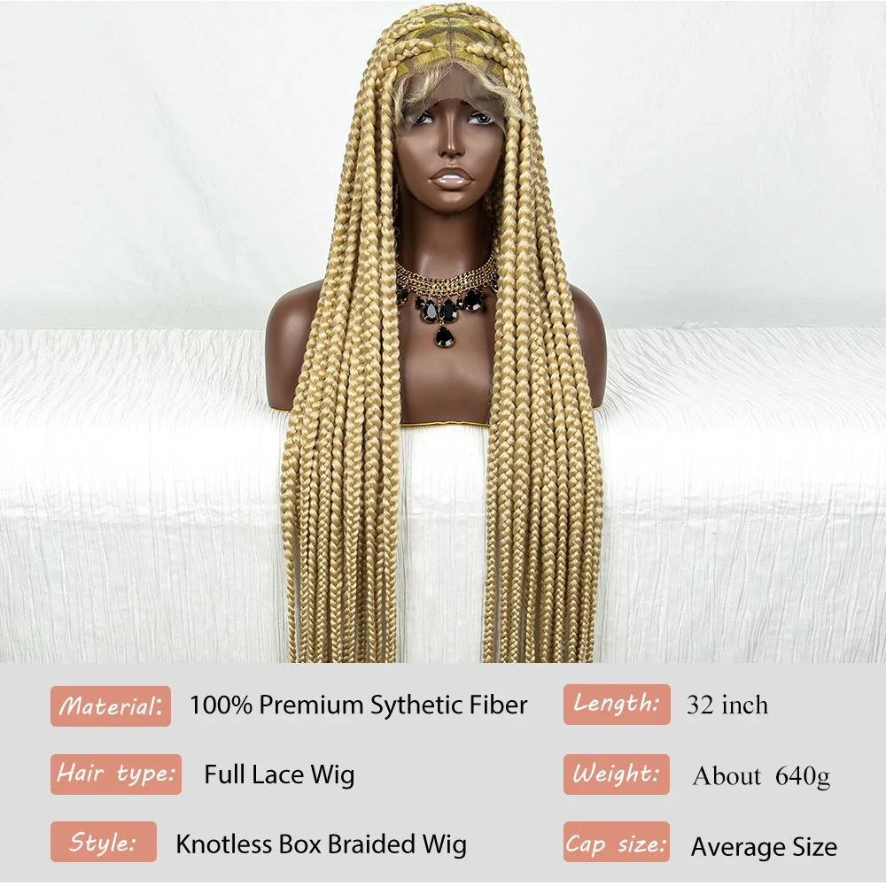 Big Knotless Braided Wigs Synthetic Lace Front Wigs 613 Blonde Large Square Knotless Full Lace Box Braided Wigs for Black Women