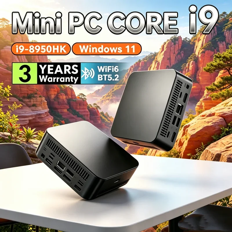 

2026 Opalescent Movable MINI PC Windows 11 Pro Core I9 8950HK RAM 1TB SSD WIFI 6 BT5.2 4K HD Lucent Multimedia Gaming