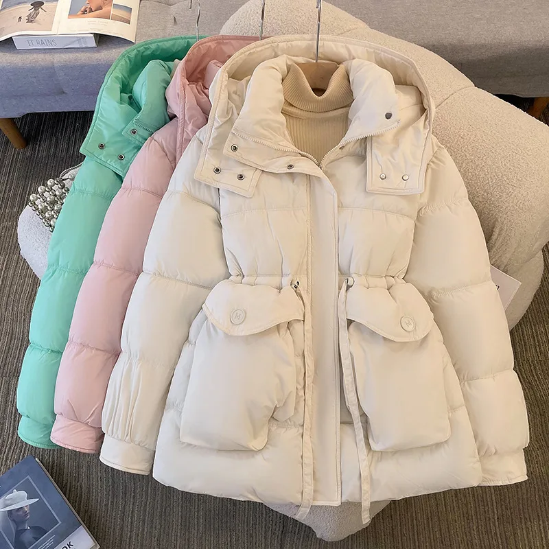 

Женская пуховая хлопковая куртка, зима 2025 года, новое короткое стильное утолщенное теплое пальто с тонкой талией