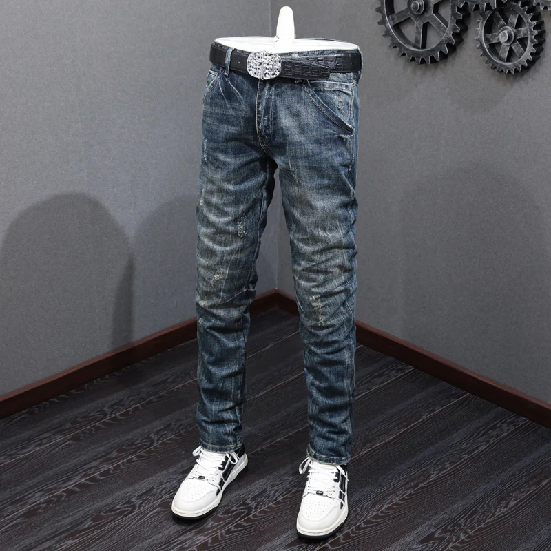 Newly Designer Fashion Men Jeans High Quality Retro Washed Slim Ripped Jeans Men Straight Trousers Vintage Denim Pants Hombre
