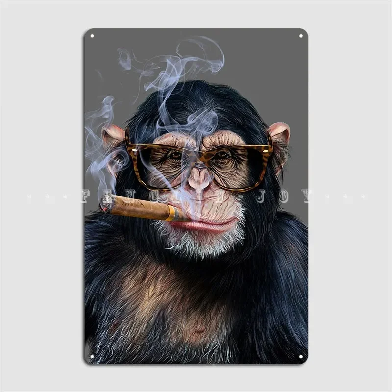 Hipster Chimpanzee Cigar Poster Metal Plaque Wall Plaque Home Create Club Home Tin Sign Poster