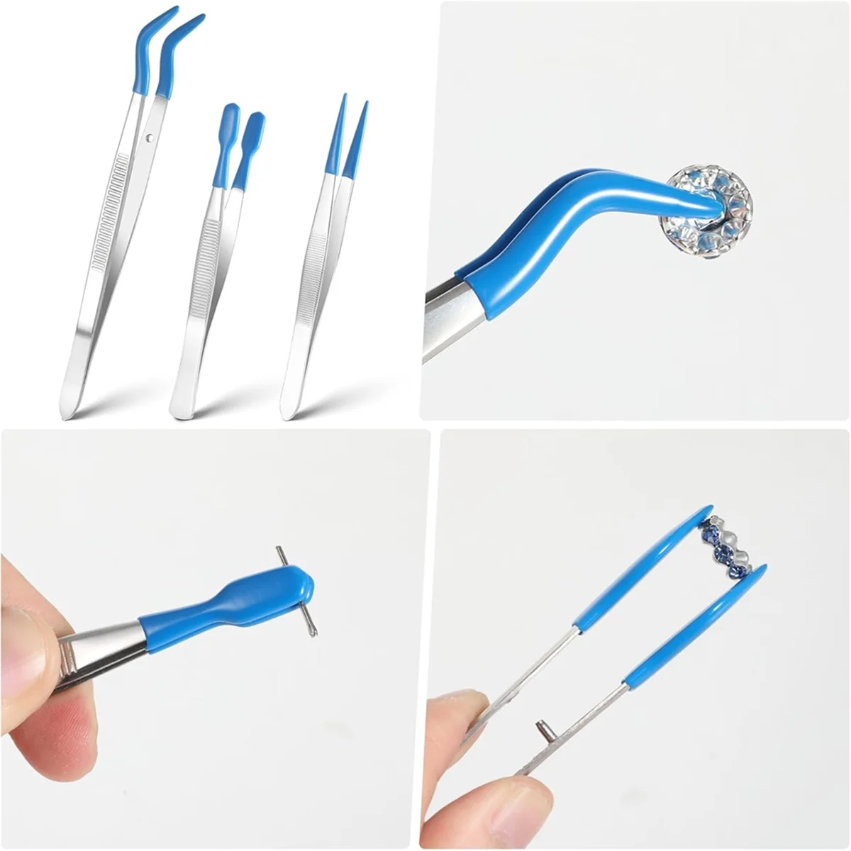 BAAQ 3-х шт. Пинцет с резиновыми наконечниками, длинный пинцет с резиновыми наконечниками Нескользящий пинцет с плоским изогнутым заостренным кончиком