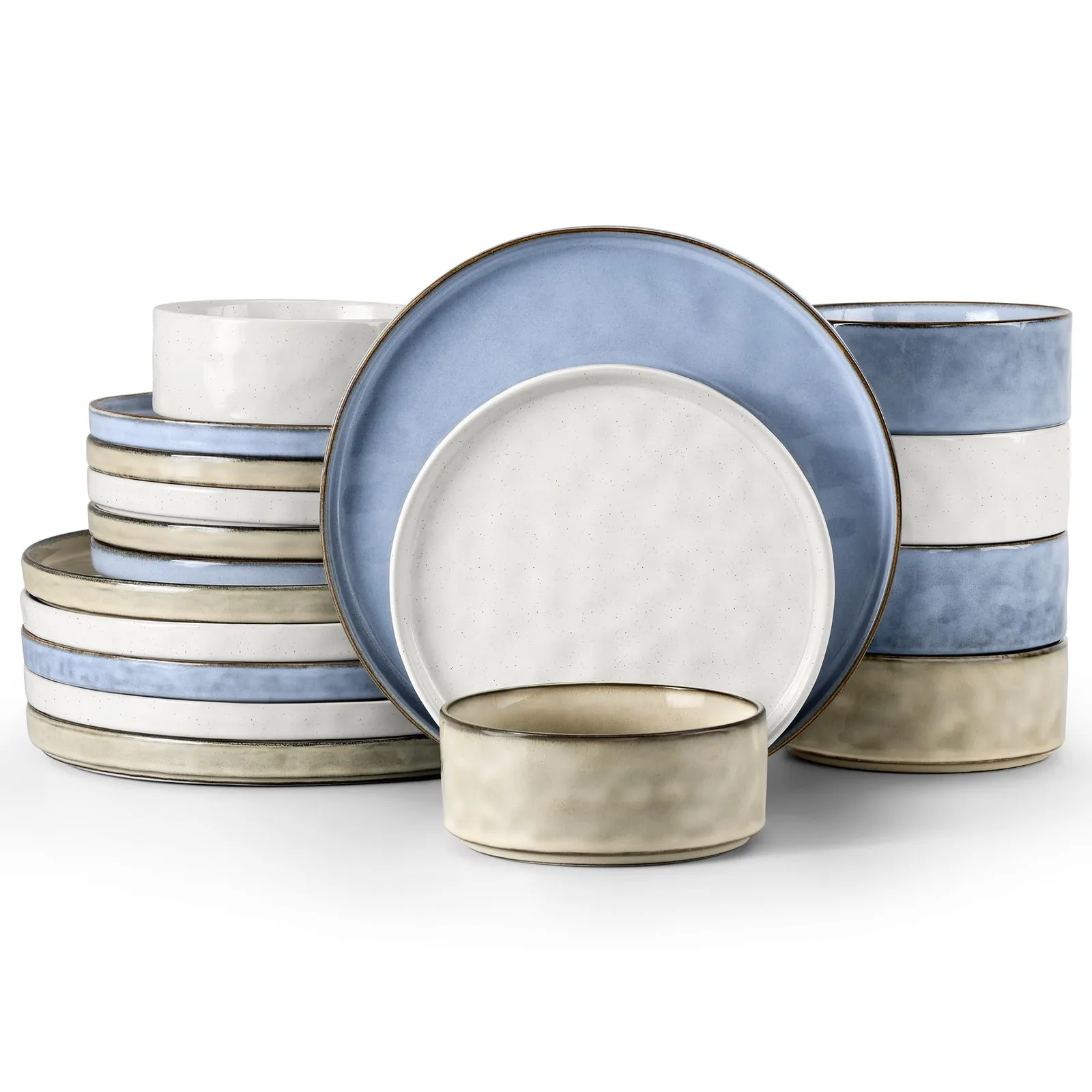 مجموعة أدوات مائدة سيراميك مكونة من 18 قطعة مجموعة أواني طعام مكونة من 6 قطع تتضمن أطباق وأطباق وأدوات مائدة من السيراميك الحجري المتين مثالية لـ #2