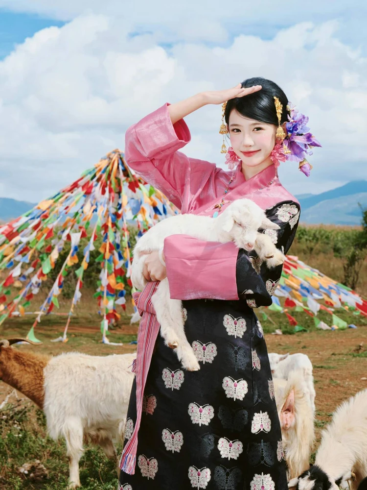 

New Tibet Travel Photography Ethnic Tibetan Costume Dressing Photography Clothing Traditional Tibetan Ethnicity Summer Fashion