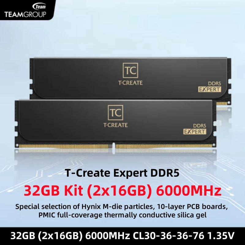 TEAMGROUP T-Create Expert CL30 Overclocking 10L DDR5 2x16GB 6000MHz, XMP 3.0 & Expo Compatible Desktop Memory Module Ram Black