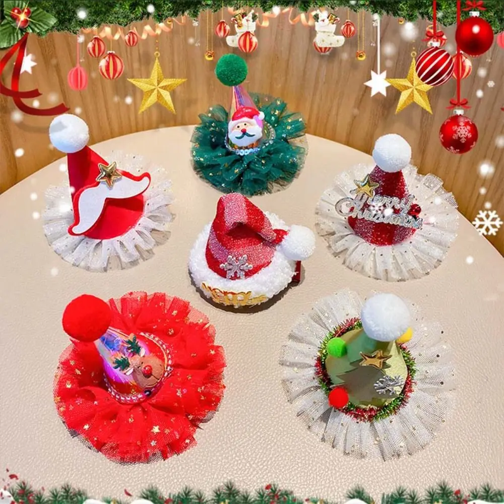 Fashion Star Christmas Hair Clip Elk Letter Santa Claus Duckbill Clip Mesh Plush Ball Christmas Hat Hairpin Daily