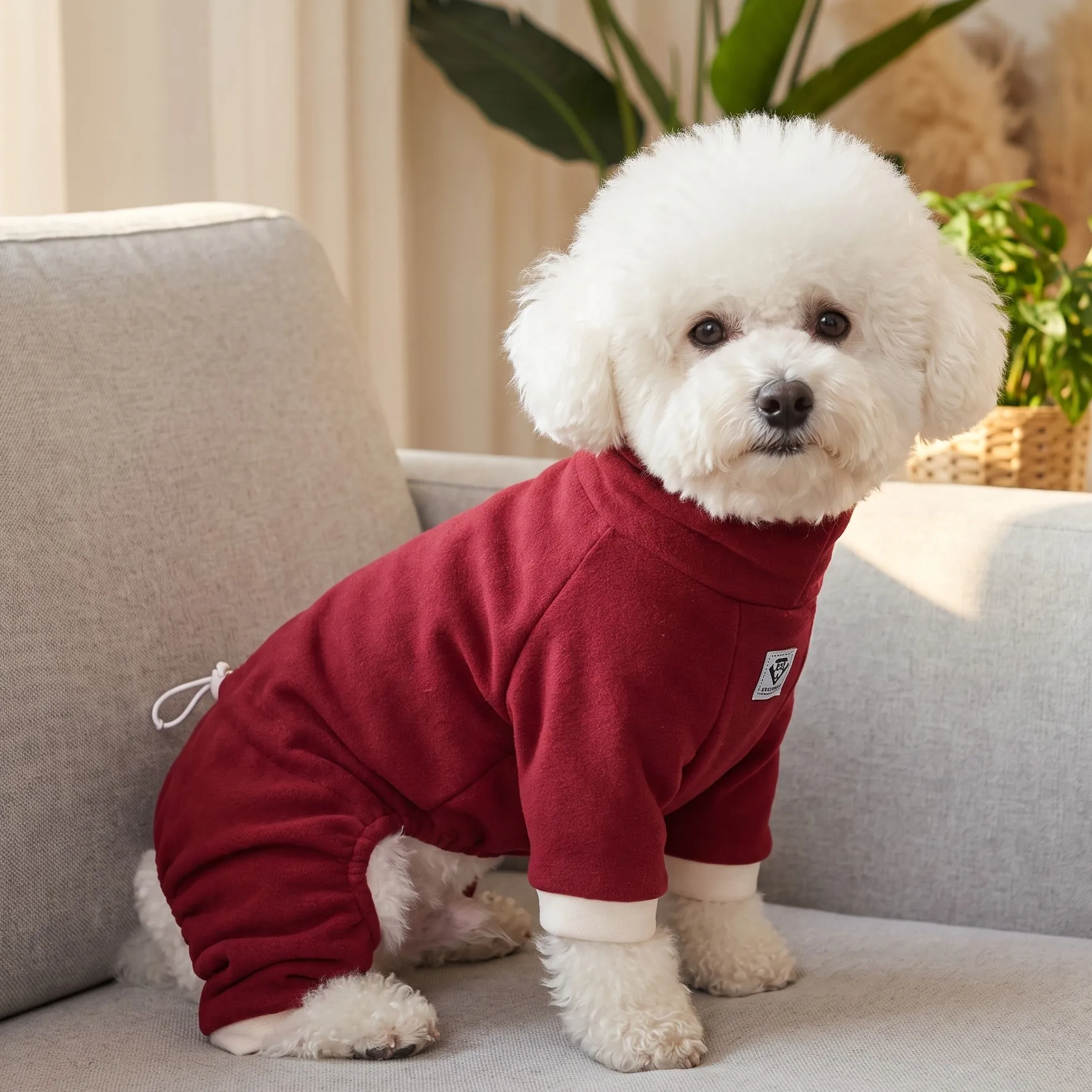 Dog Four-Legged Coat, Colorblock Fleece Drawstring Onesie, Winter Warm High Neck Pet Pajamas, Small/medium Dogs & Cats Clothes