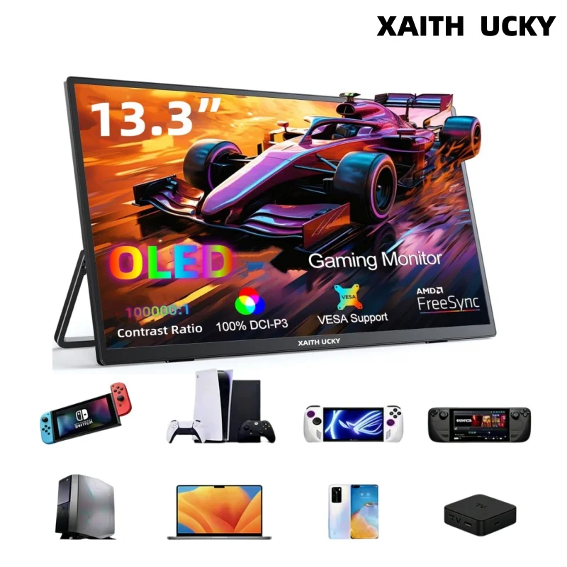 

XAITH UCKY 13.3 Inch OLED Portable Monitor, 1920×1080 FHD 1ms 10bit 100% DCI-P3, 550Nits High Brightness Touch Screen, Travel &