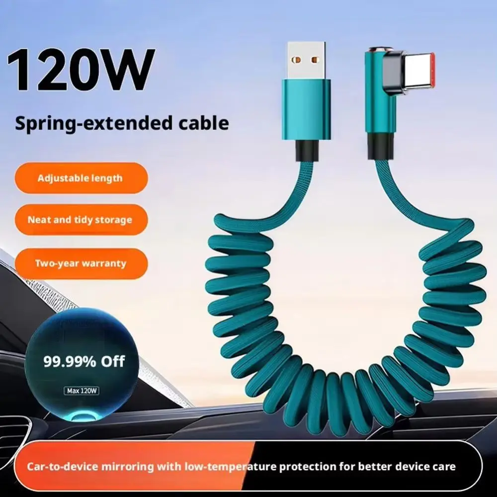 Spiral Design Phone Charge Cable Retractable Fast Charging USB Charger Cable USB To Type C Retractable Charging Cord For Xiaomi view 4