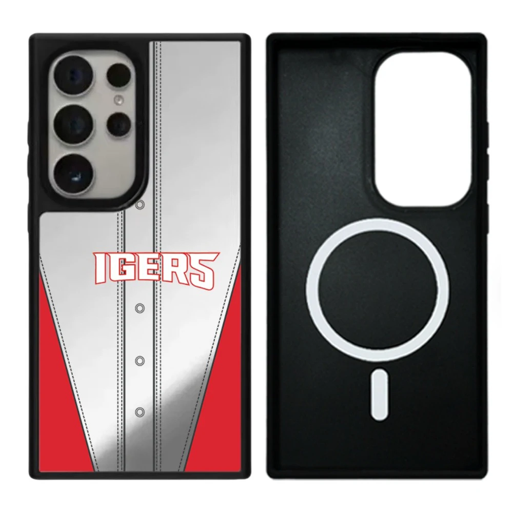 حافظة سطحية مرآة بأحرف مطبوعة بالبيسبول لهاتف Galaxy S23 S24 S25 Ultra Plus S25U S25+ Shell مع MagSafe