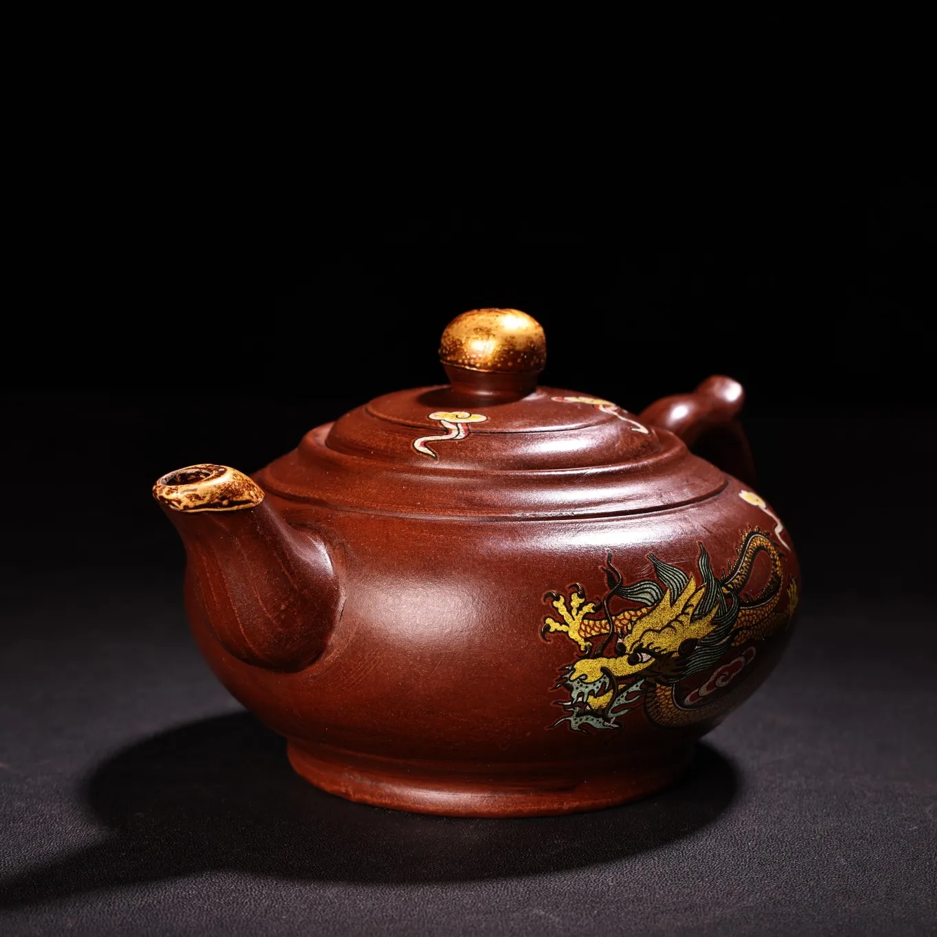 Raw purple clay ore high-end Outline in gold Dragon Cloud Pattern Dragon pot Teapot Pot Tea Maker Ornaments