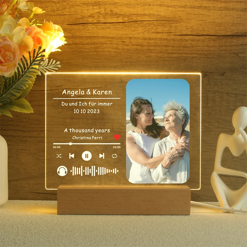 Custom Song Acrylic Plaque,Personalized Photo Frame,Podcast Code Night light Lamp,Playlist Streaming,Gift for Couple